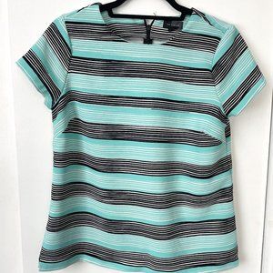 The Limited teal blue and black striped short sleeve blouse size small